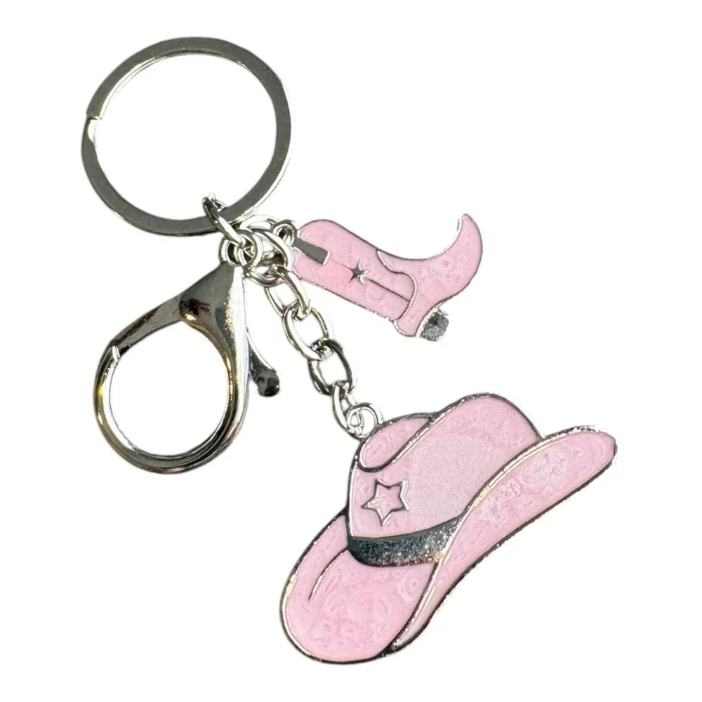 Women's Pink Western Cowgirl Hat Boot Key Chain 3.5